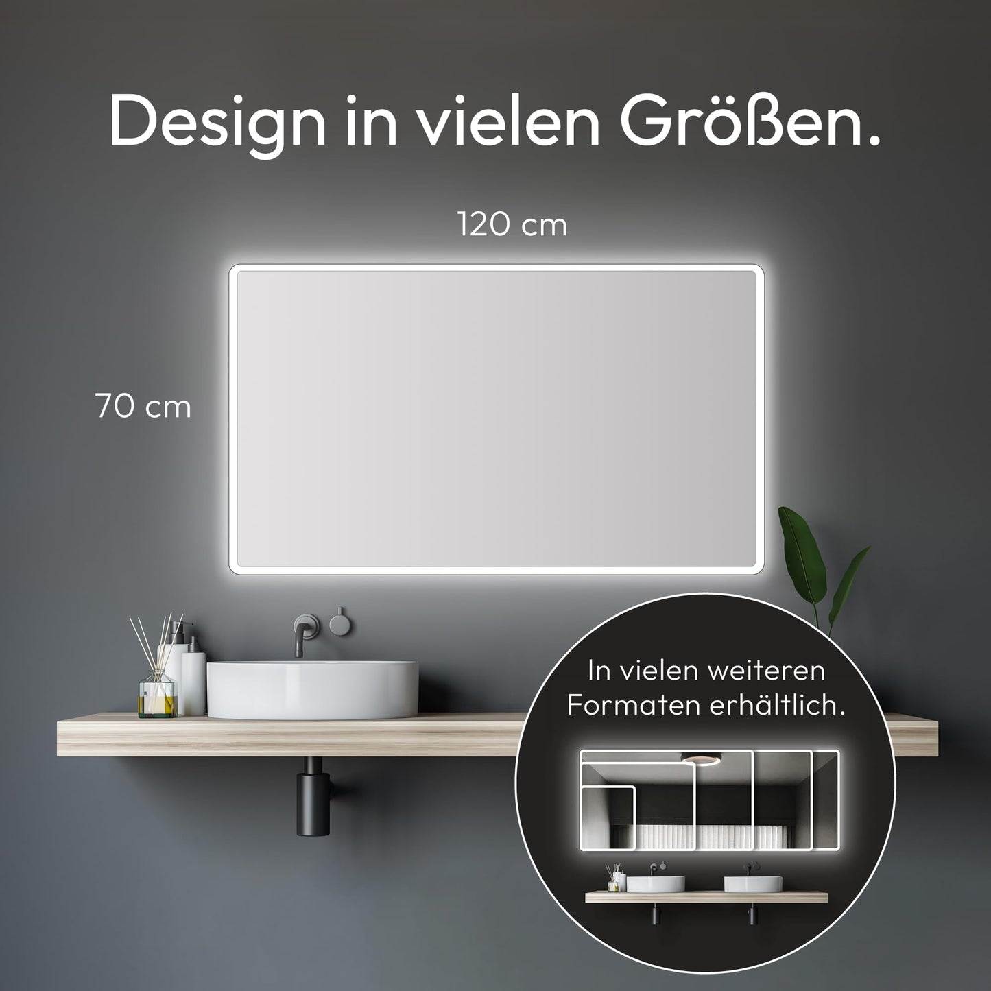 Talos Moon bathroom mirror with lighting 120x70 cm - Illuminated bathroom mirror - moisture-resistant due to aluminum frame - Light color Neutral White