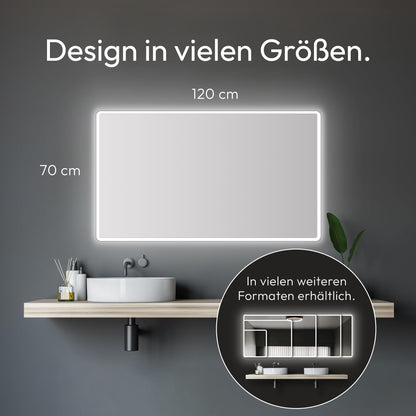 Talos Moon bathroom mirror with lighting 120x70 cm - Illuminated bathroom mirror - moisture-resistant due to aluminum frame - Light color Neutral White