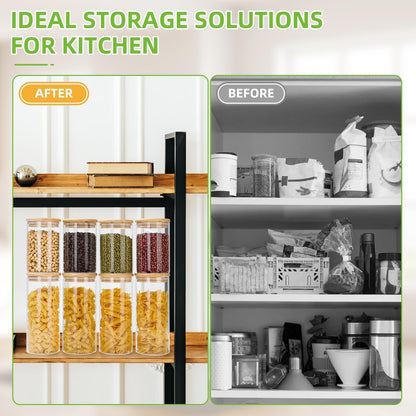 Lannvan Glass Storage Jars with Lid, 8-piece Set, airtight Glass Storage Containers with Wooden Lid for Pasta, Cereals, Granola, Beans Storage - 4x 800ml + 4x 400ml.