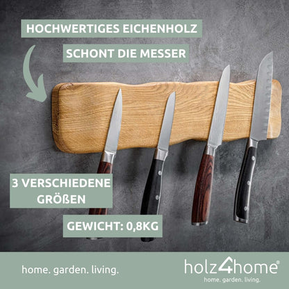 wood4home® Magnetic Knife Strip in light oak wood "La Madera" | Magnetic knife holder for the kitchen | 42 cm x 2.5 cm x 9 cm (WxHxL) | Holds 4 kitchen knives.
