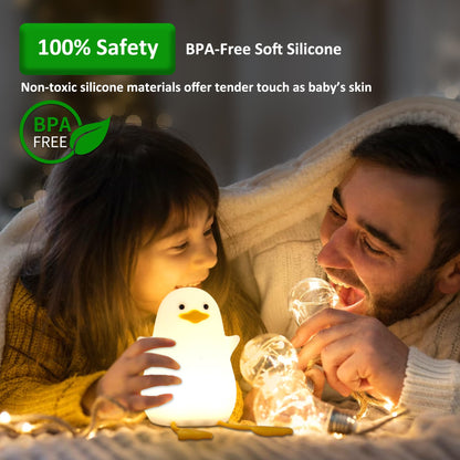 Lightzz night light for kids, cute duck bedside lamp made of silicone for children's room, ABS material, touch control, portable and rechargeable, dimmable, birthday-Christmas gifts for boys and girls.