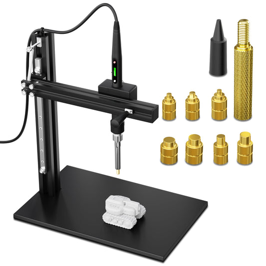 DACKZZM Heat Set Insert Tool, Vertical Heat Press Machine Aluminum Alloy, 8 Piece Melting Aid Set, for M2/M2.5/M3/M4/M5/M6/M8 Threaded Inserts 3D Printing