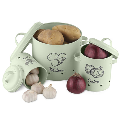 Navaris food storage containers set made of iron for potatoes, onions, garlic - dishwasher safe.