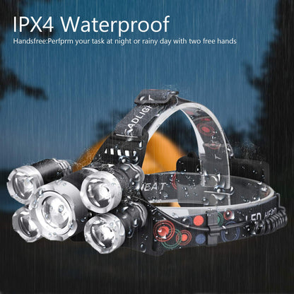 Lavcus LED Headlamp Super Bright, Headlight 12000 Lumens 5 LED 4 Modes incl. USB Cable with 18650 Battery, Ideal For Rescue Camping Fishing Climbing Hiking
