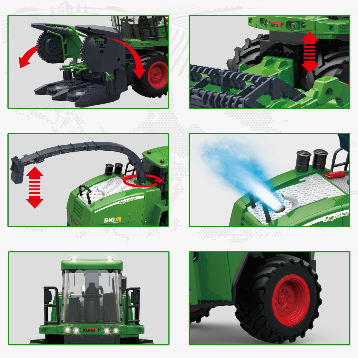 Fisca Remote Control Combine Harvester, RC Farm Harvester Tractor, 2.4GHz Harvest Tractor Farm Vehicle Toy with Light and Spray for Kids