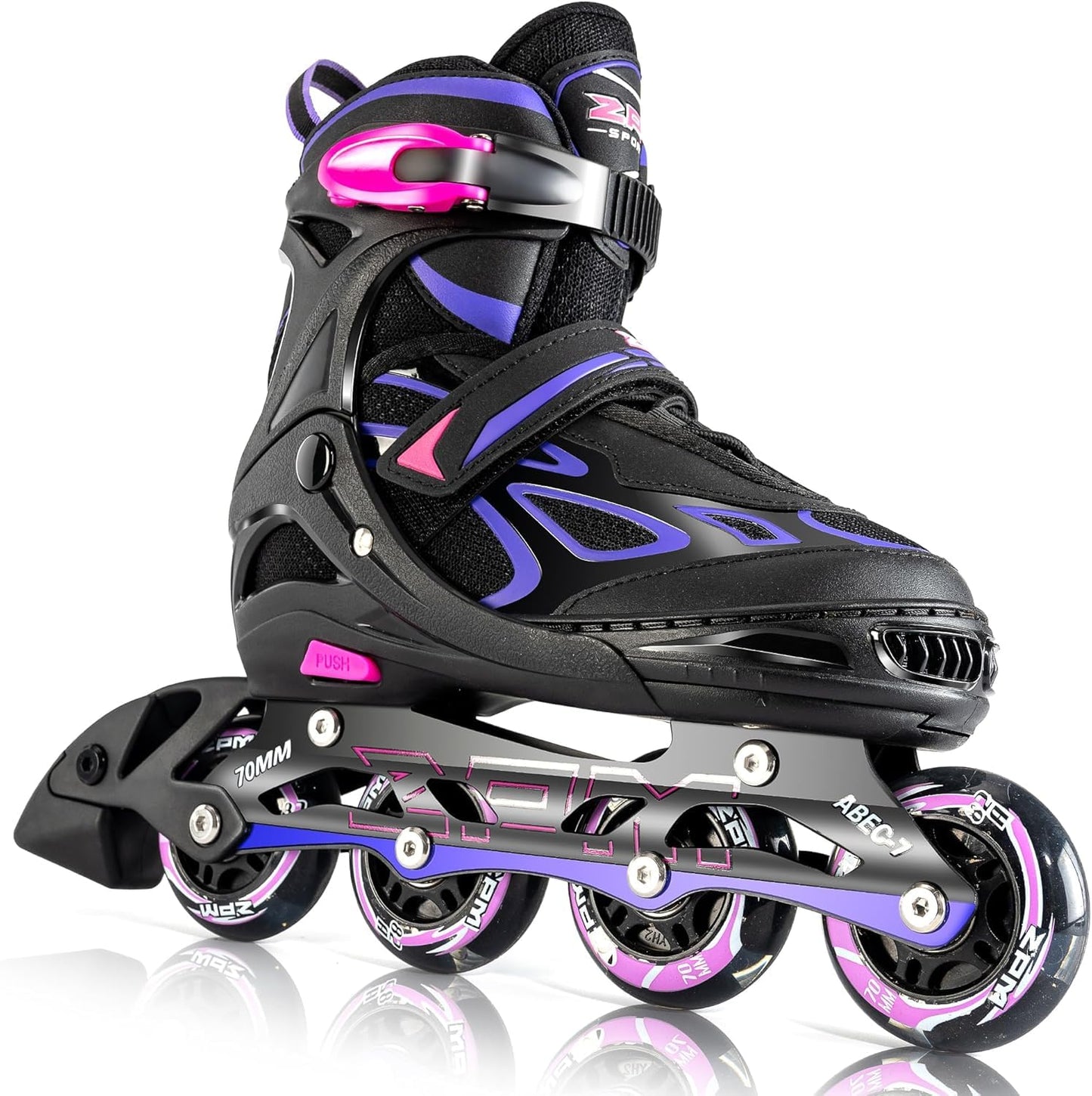 2PM SPORTS Adjustable Inline Skates for Kids Girls Boys, Inline Skates Rollerblades for Women Men Size 30-33 34-37 38-41 42-44 (Purple XL)