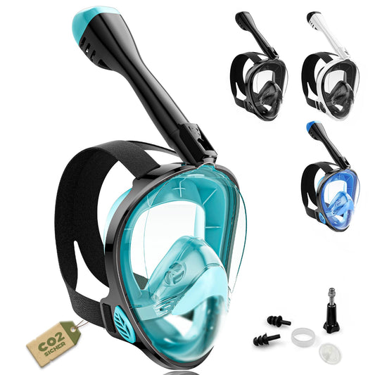 Full Face Snorkel Mask for Adults - CO2 Safe, Waterproof & Anti-Fog Dive Mask with Camera Mount - Diving Mask with Carry Bag & Earplugs (green, L-XL)