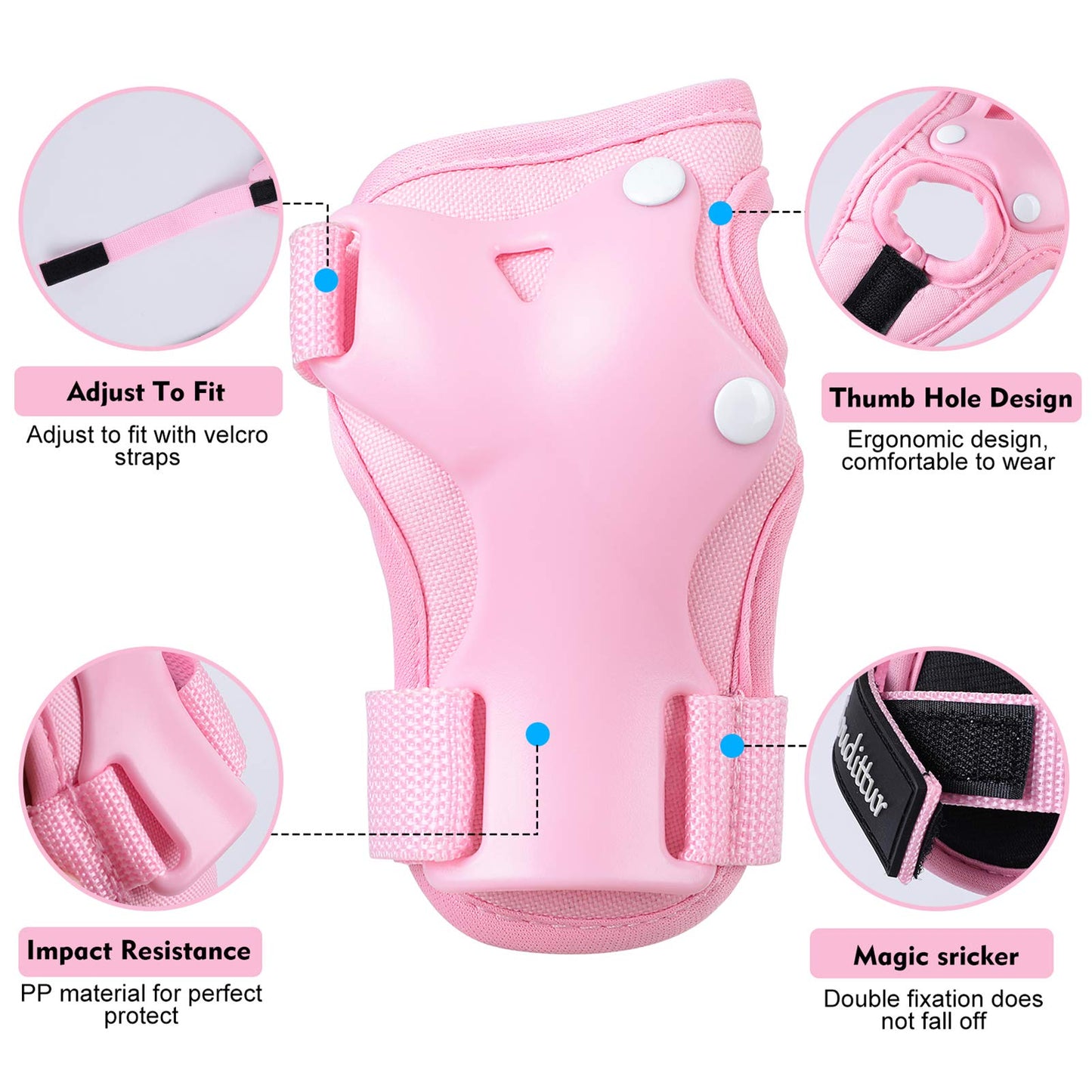 Soudittur Kids Knee Pads Inline Skates Protectors Set 3 IN 1 Children's Knee Elbow Wrist Guards Set for Inline Skates Roller Skates Skateboarding Scooter Riding (Pink, M)