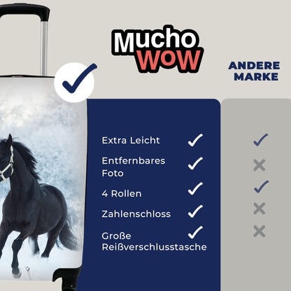 MuchoWow© suitcase carry-on trolley luggage with 4 wheels - horse - snow - forest - cabin size < 55x40x23 & 55x40x20 cm - photo case - cabin case - carry-on luggage