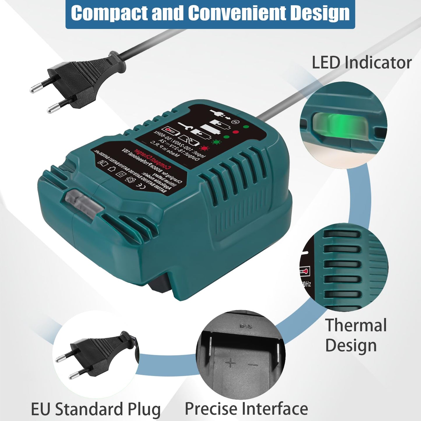 URUN Replacement Charger for Bosch Professional 18V System Battery, Portable Mini Fast Charger with LED Display for Bosch GBA BAT607 BAT614 Tool Battery Packs (Only for 18V Battery)