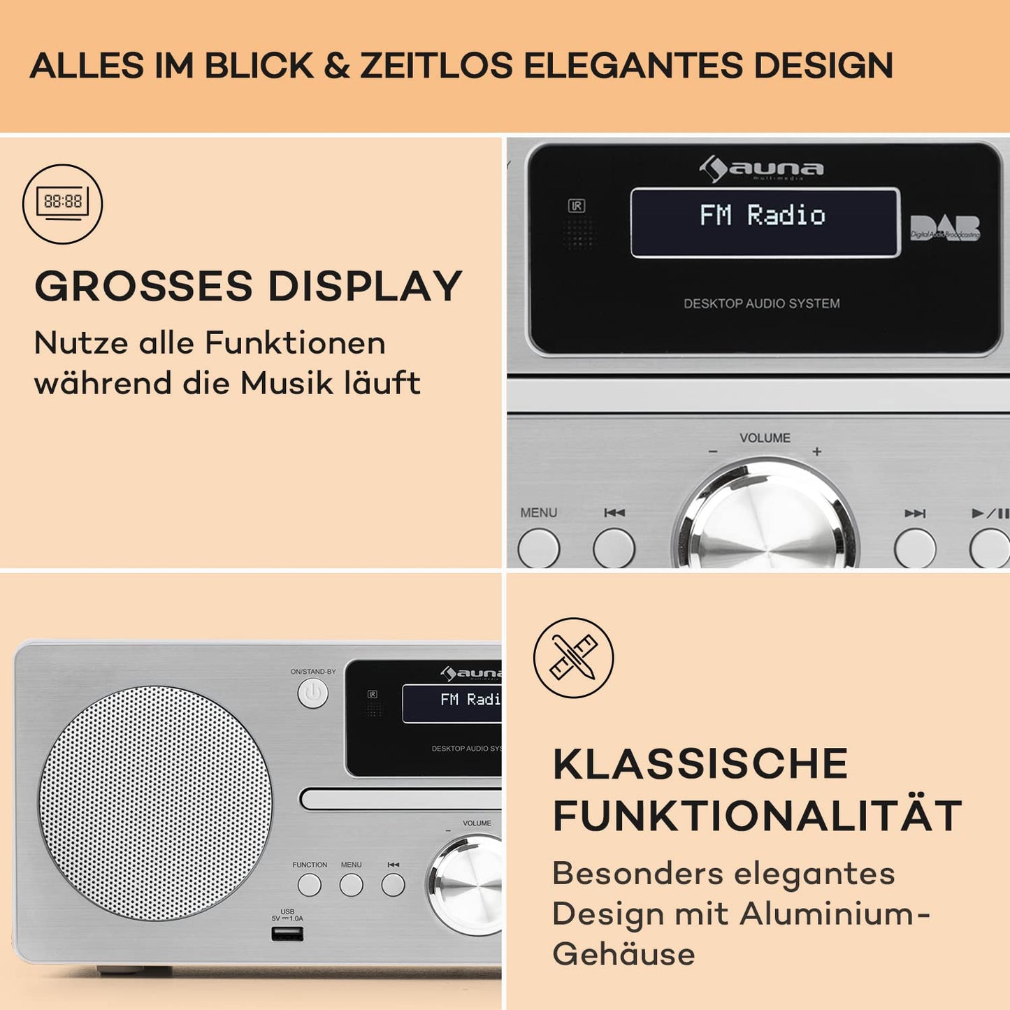 Auna portable radio with CD player, DAB Plus with Bluetooth, DAB/DAB+/FM, kitchen radio with LCD display, MP3, USB connection, compact digital radio with alarm clock & remote control.