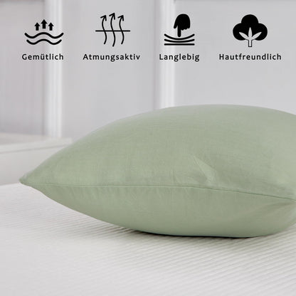 TOCOMOA 50x50 cm pillowcase set of 2 - 100% washed cotton pillowcases Oeko-TEX certified, linen look and breathable pillow cover, light green pillowcase with zipper.