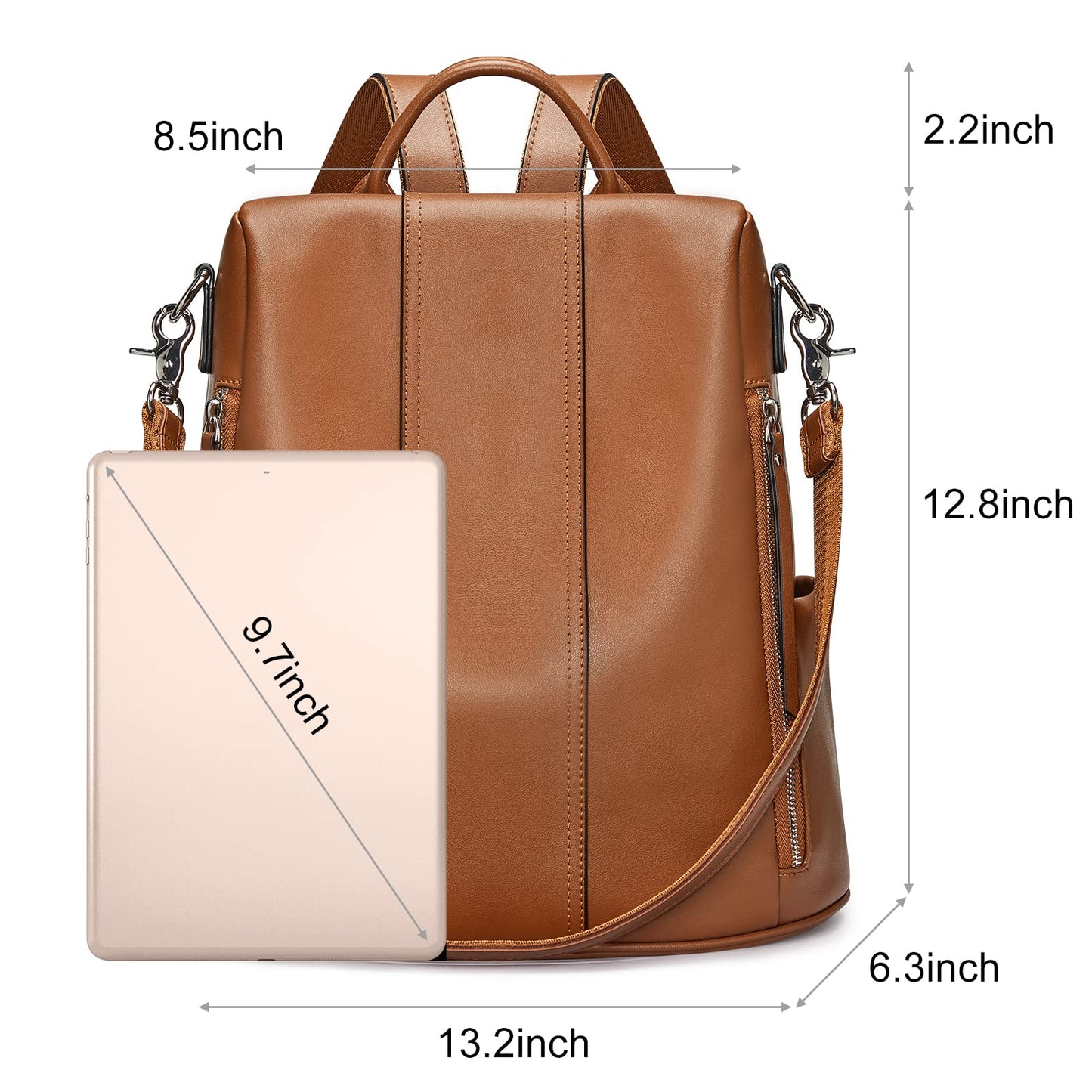 S-ZONE Women's Backpack, Soft Leather, Theft Protection, Wallet, Waterproof, School Bag, 2-Brown, 38