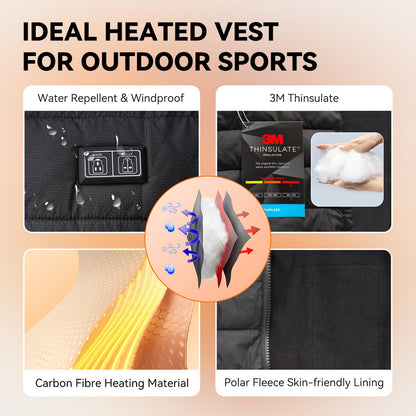 Warm Storm USB Heated Vest with 3 heating levels. Machine washable, suitable for both men and women. Perfect for outdoor work, camping. Includes 10000mAh battery. (XL, Black)