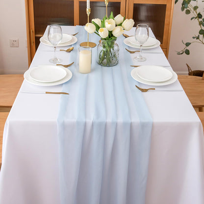 CHUQING Light Blue Chiffon Table Runner Blue Chiffon Fabric Transverse Curtain Decoration Fabric 4m x 70 cm Blue Runner Table