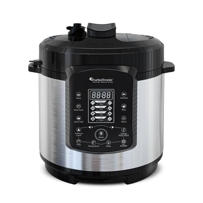 TurboTronic Pressure Cooker 6L with 2x stainless steel and coated pot, steamer, multi cooker, electric pressure cooker, steam cooker Silver