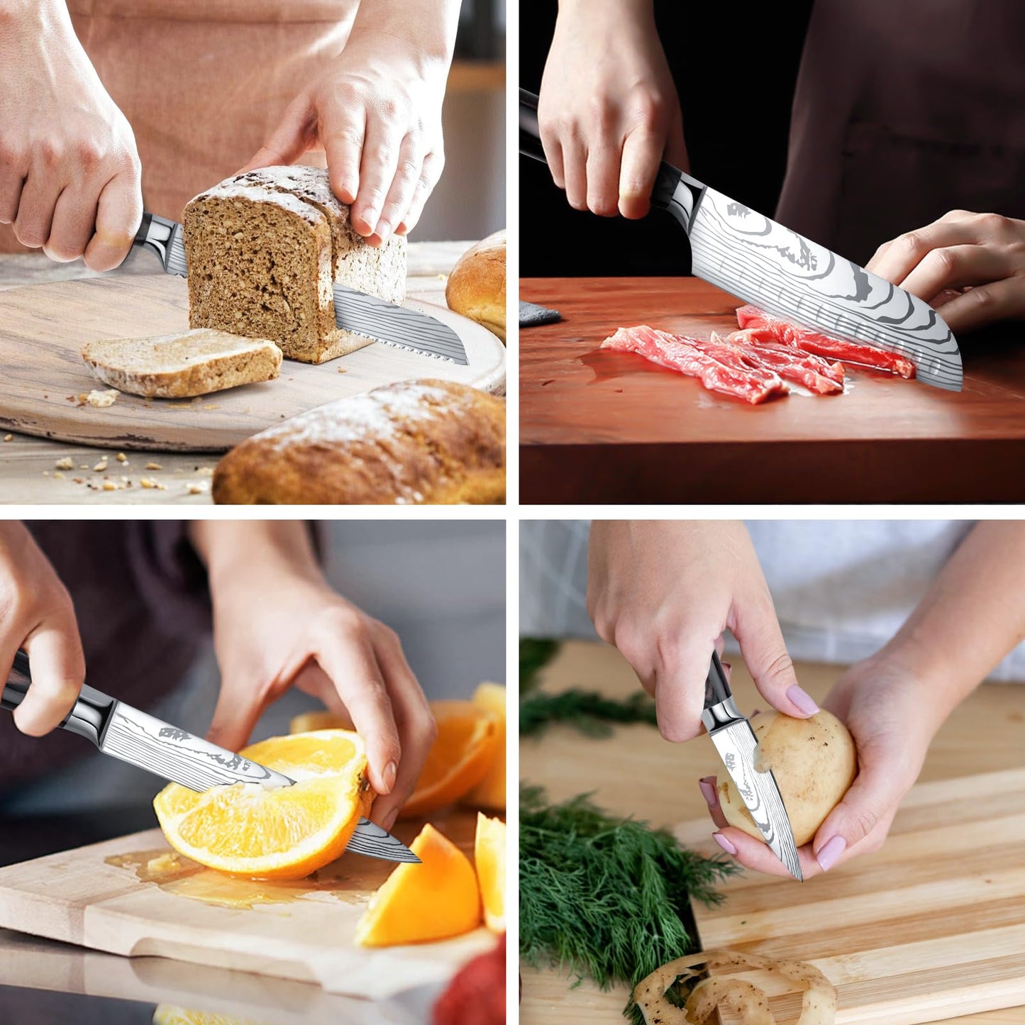 Gustrug Knife Set 5-piece kitchen knife set made of high-quality stainless steel, ergonomic handle, professional knife set with chef's knife, bread knife, Santoku knife, utility knife, vegetable knife - gift box