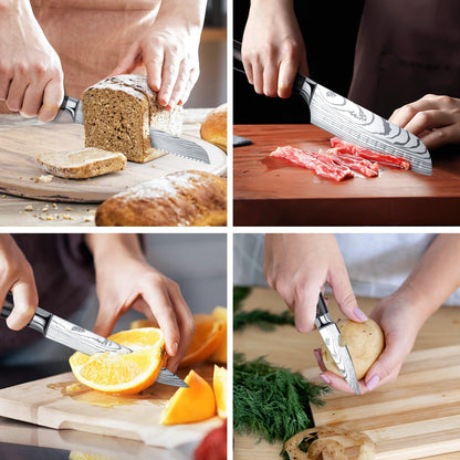 Gustrug 8-piece kitchen knife set made of high-quality stainless steel, ultra sharp knives with ergonomic handles, gift box, perfect for home and restaurant cooking.