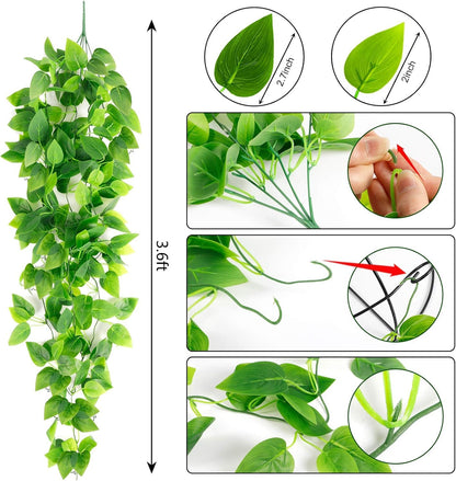 Ageomet Artificial Hanging Plants, 1.1m, artificial ivy, artificial hanging plants, kitchen plants for wall, home, room, indoor and outdoor, set of 3.