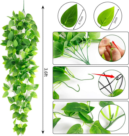 Ageomet Artificial Hanging Plants, 1.1m, artificial ivy, artificial hanging plants, kitchen plants for wall, home, room, indoor and outdoor, set of 3.