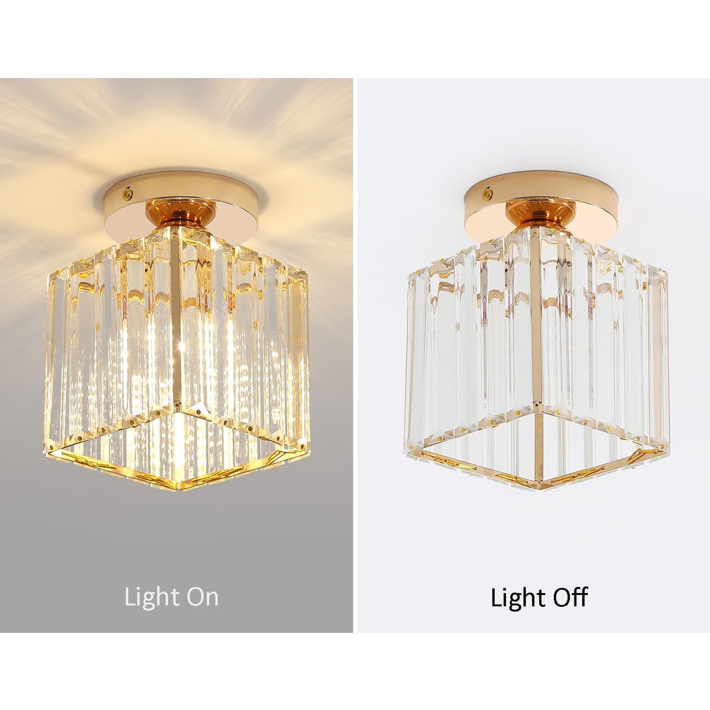 Sxtiger Modern Crystal Ceiling Light, Mini Golden Crystal Ceiling Lamp E27 Square Lampshade Crystal Chandelier, For Hallway Entrance Kitchen Bedroom Living Room Light (Gold)