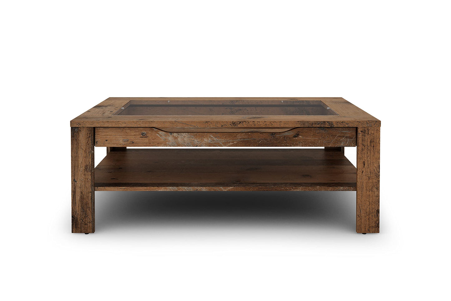 byLIVING Coffee Table Ralph/modern Coffee Table with glass insert and spacious drawer in Old Wood-look/Side Table with plenty of storage space/W 110, H 43, D 67 cm
