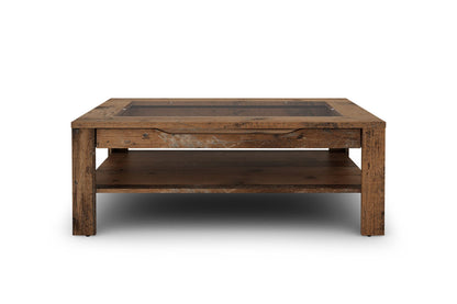 byLIVING Coffee Table Ralph/modern Coffee Table with glass insert and spacious drawer in Old Wood-look/Side Table with plenty of storage space/W 110, H 43, D 67 cm
