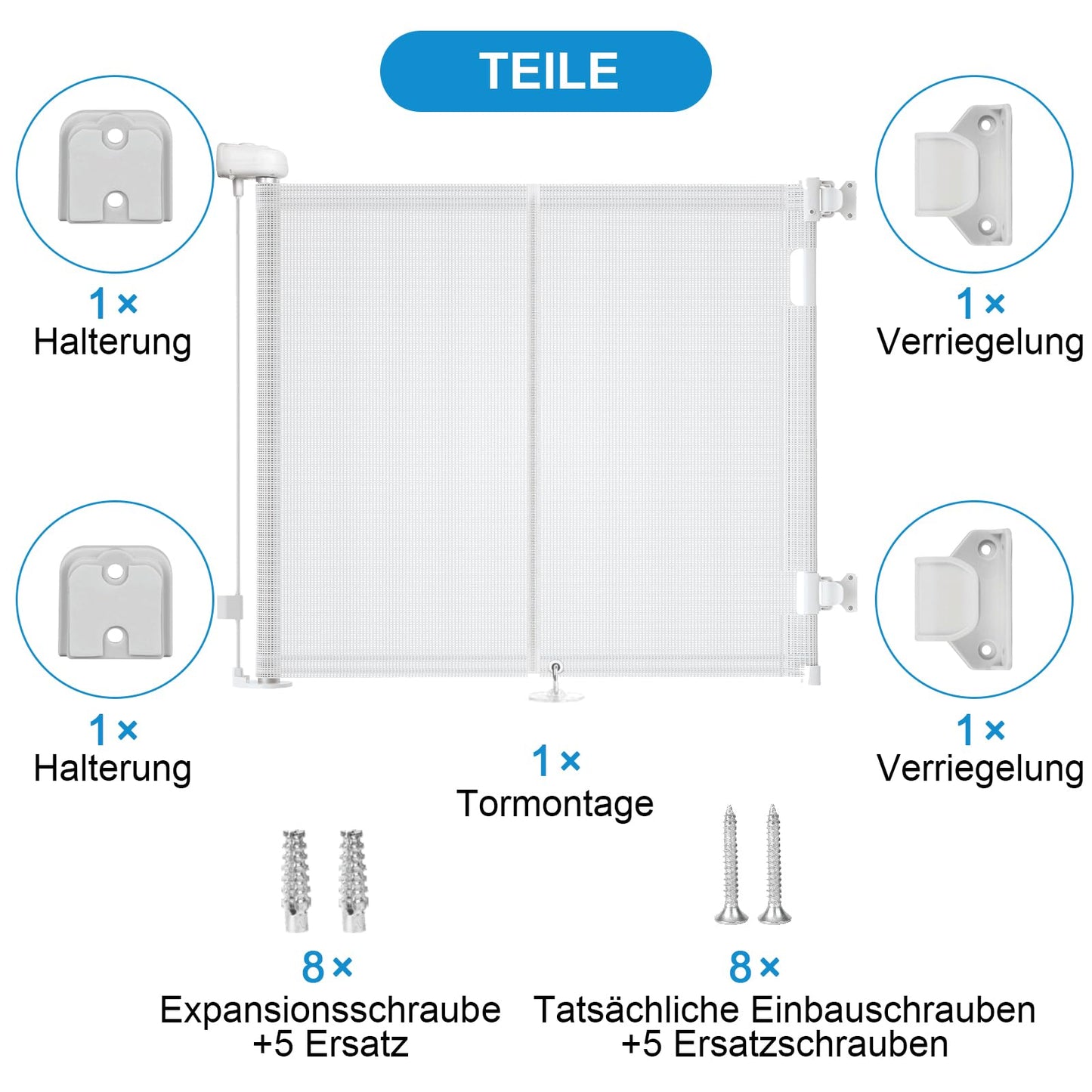 Stair gate for babies, retractable, 0-140 cm, 83 cm high baby safety gate, one-handed operation, suitable for stairs/doors, indoor & outdoor, door guard (140cm/white)
