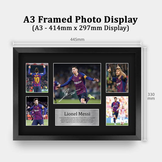 HWC Trading Lionel Messi A3 Framed Signed Printed Autograph Picture Print Photo Display Gift For Barcelona Football Fans