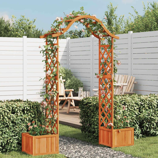 vidaXL Solid Fir Wood Garden Pergola with Planter Flower Arch Arbor Trellis Plant Stand Planter Box Flower Pot.