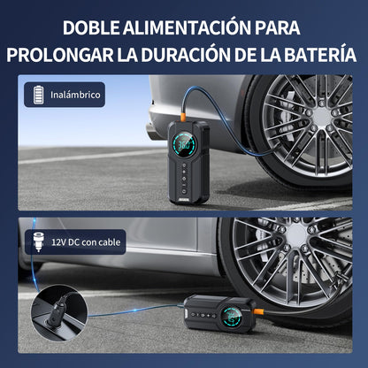 Portable air compressor 150PSI electric compressor, mini tire pump with digital LED display, 4 nozzle adapters, 12V rechargeable electric compressor for car, motorcycle, bike, balls.