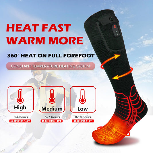 DR. WARM Heated Socks Men Women, 7.4V 3000MAH Electric Rechargeable Battery Socks, Winter Cotton Socks Foot Warmer (Black/Red, L)