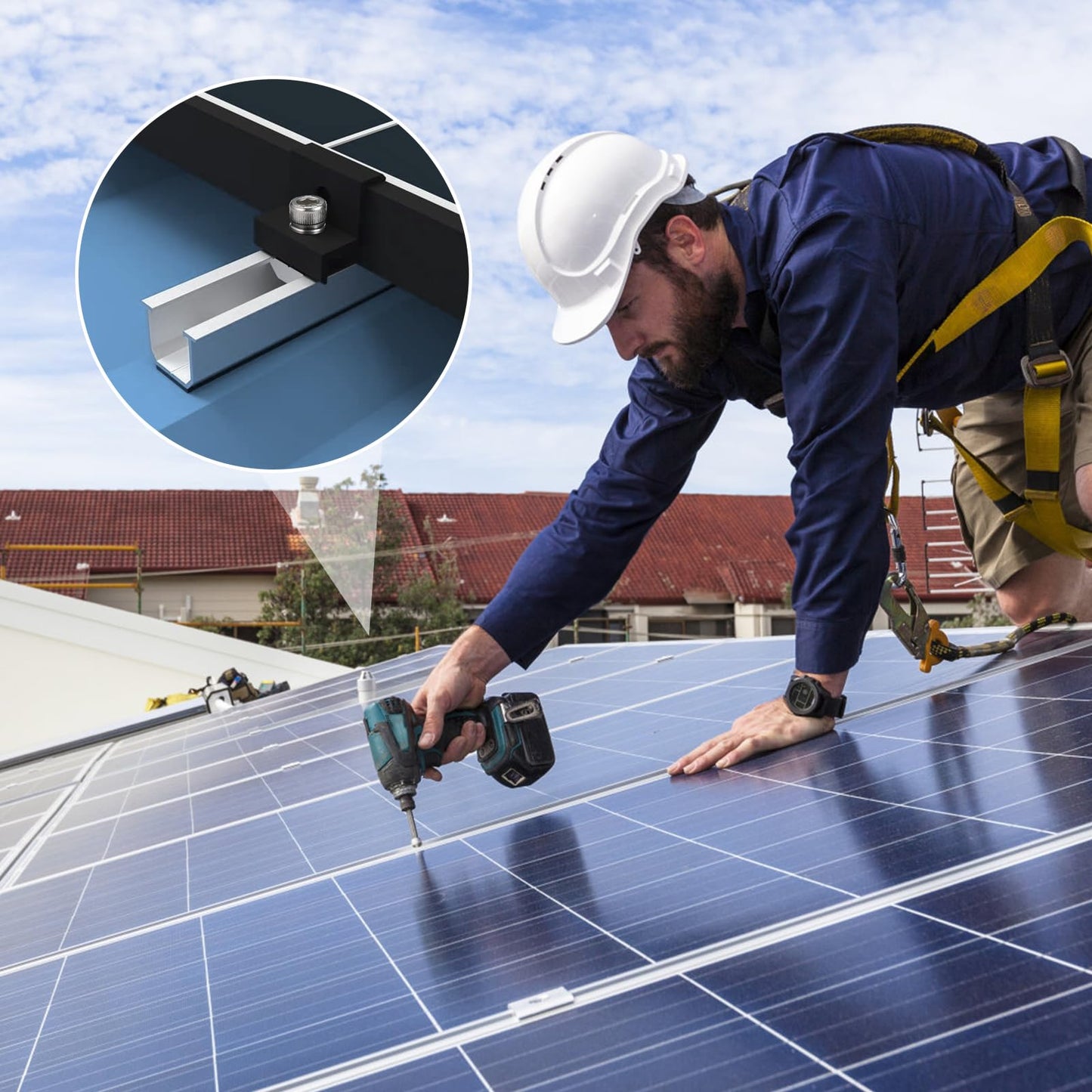 Philtool Solar Panel Mounting Kit, 12cm Aluminum Profile Rails and Accessories, Black Anodized, 30-35mm Adjustable Mount for Solar Panels, Panel Bracket for Flat Roof, Trapezoidal Roof, Sheet Metal Roof.