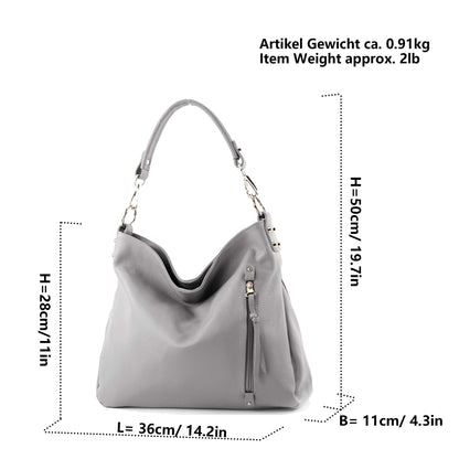 modamoda de T183 women's shoulder bag handbag tote bag real leather large handmade in Italy, color: leaf green