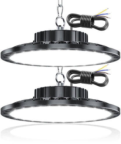 TASINUO LED Workshop Ceiling Light 100W 2 Pack, 10000LM 7000K UFO Industrial Lamp Warehouse High Bay Light, IP65 Waterproof Basement Light, Garage Light LED Floodlight for Factories Garage Warehouse.