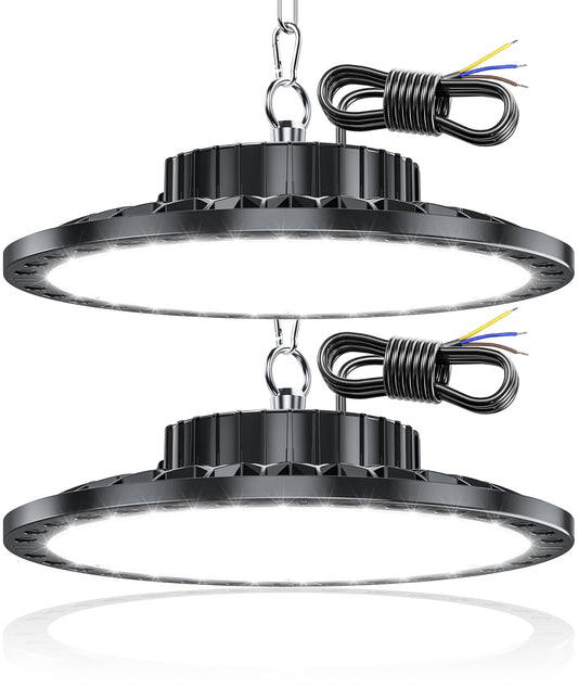 TASINUO LED Workshop Ceiling Light 100W 2 Pack, 10000LM 7000K UFO Industrial Lamp Warehouse High Bay Light, IP65 Waterproof Basement Light, Garage Light LED Floodlight for Factories Garage Warehouse.