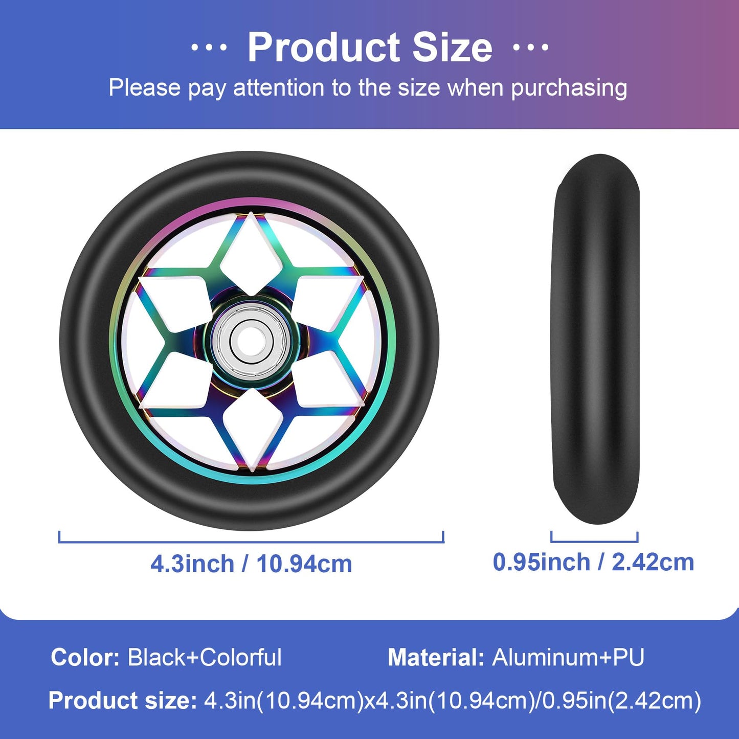 LEWITORS 2 pcs Stunt Scooter Wheels Scooter Replacement Wheels Roller Accessories 110mm Roller Pu Thick Stunt Car with Bearings for all kinds of Scooters(Black)