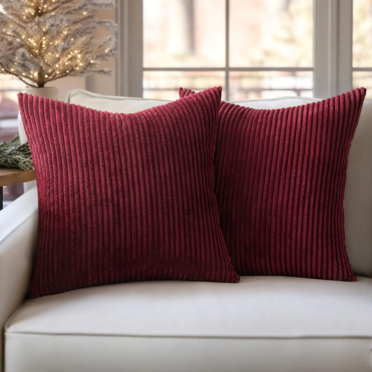 Slozzi 2-piece set corduroy pillowcase wine red 50x50 cushion covers pillow cover decorative pillowcase couch cushion soft for sofa bedroom living room balcony