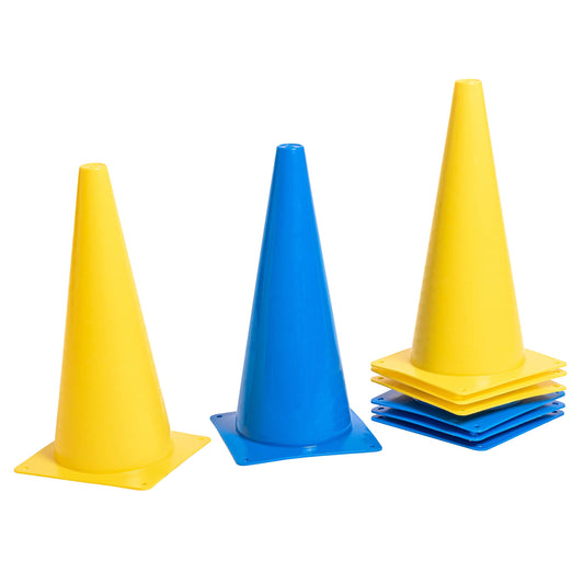 8LevelUp cones 8-piece set - 38 cm (15 inches) cones (4 yellow and 4 blue cones) - flexible, safe, and sturdy for soccer, equestrian, dog training, horse training, etc.