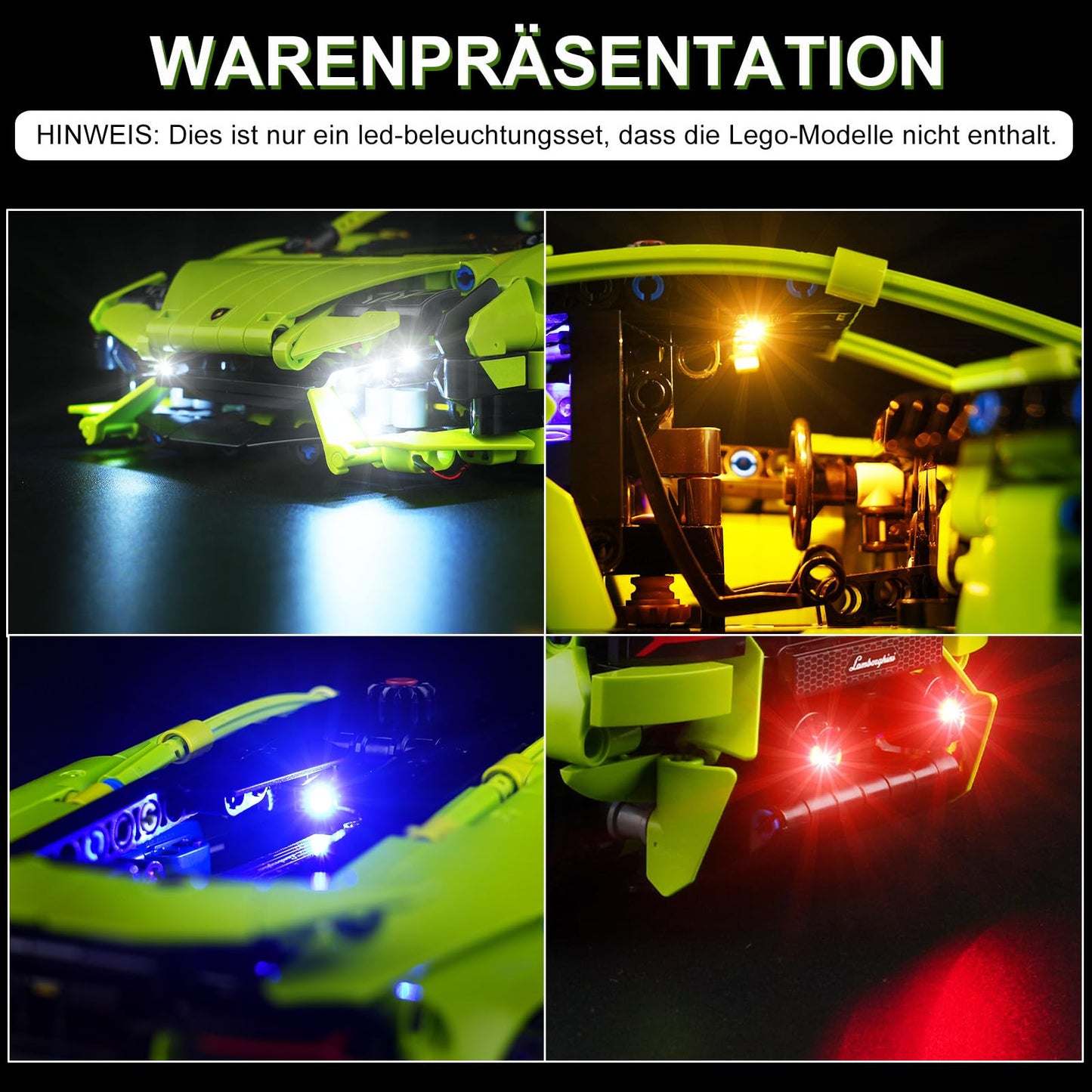 Cooldac LED Light Kit Compatible with Lego 42161 Lamborghini Huracán Technic, Creative Decorative Lights Set Compatible with Lego Technic 42161 Lamborghini Huracan Building Blocks Model.