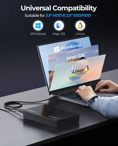 ORICO 3.5-inch External USB 3.0 Hard Drive Enclosure for 3.5/2.5 inch SATA HDD/SSD Up to 20TB, Tool-free 3.5'' HDD Enclosure with 12V/2A Power Adapter and UASP Acceleration (3588US3)