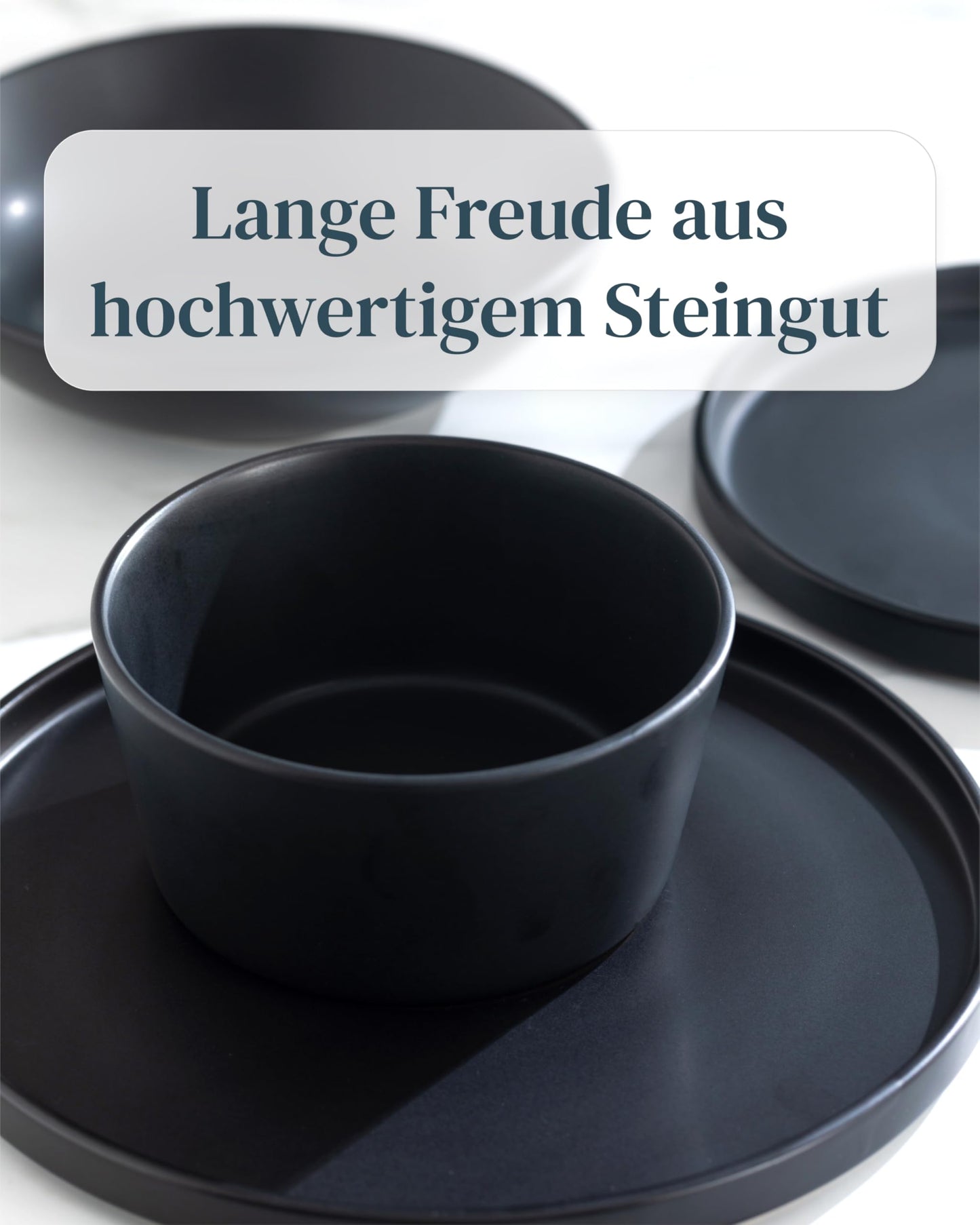 Stoneware dinnerware set for 4 people Manhattan 16 pieces. AWARD WINNER, Cool Urban Stoneware Dinner Set, Bowl and Plate Set, Tableware for 4 people, Pure Living dinner sets in matte black.