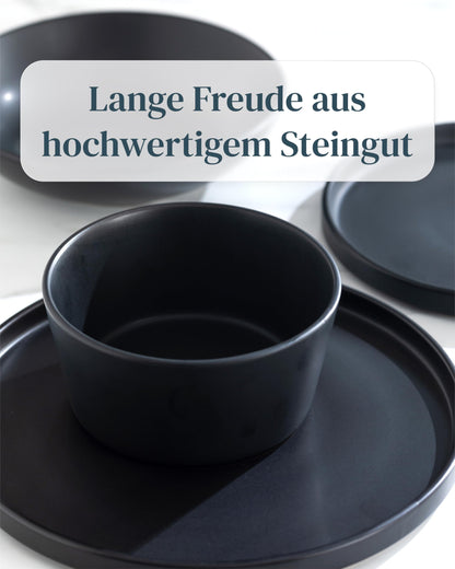 Stoneware dinnerware set for 4 people Manhattan 16 pieces. AWARD WINNER, Cool Urban Stoneware Dinner Set, Bowl and Plate Set, Tableware for 4 people, Pure Living dinner sets in matte black.
