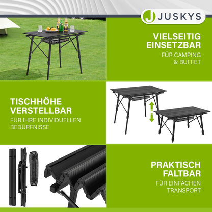 Juskys Camping Table Picco - Aluminum table 90 x 52 cm light, foldable, adjustable height - Camping, garden - Outdoor folding table - Garden table Black