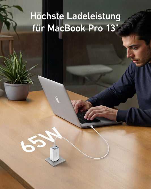 Anchor USB C Charger (Nano II 65W) Pod 3-Port PPS Fast Charger, iPad Charger, Compact USB-C Adapter for MacBook Pro, iPad Pro, Galaxy S20, Dell XPS 13, Note 20, iPhone 16/15, Pixel