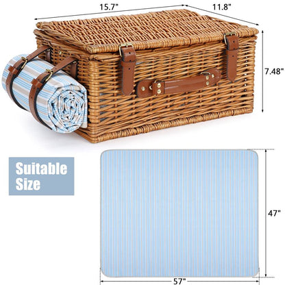 HappyPicnic Wicker Picnic Basket for 4 people, Willow Storage Hamper Service Gift Set for Camping and Outdoor Party (M for 2 Persons)