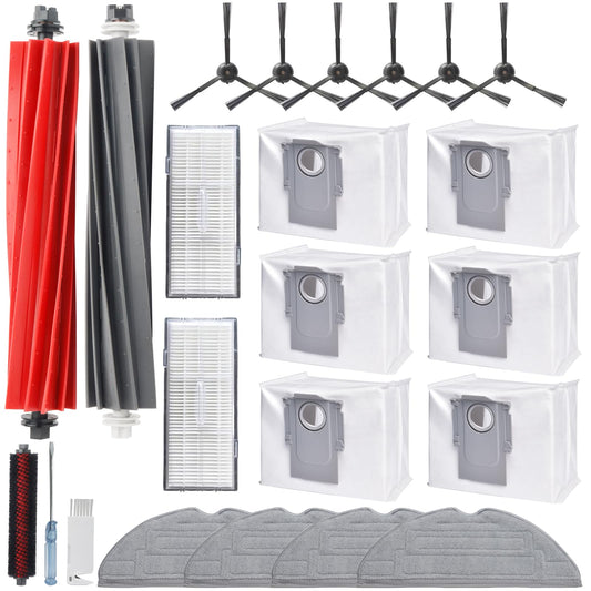 Accessory set for Roborock S8 Pro Ultra, 6 Dust bags, 2 Main roll brushes, 6 Side brushes, 2 Filters, 4 Mop cloths, 1 Main brush, Replacement parts for robot vacuum, Robot vacuum accessories...