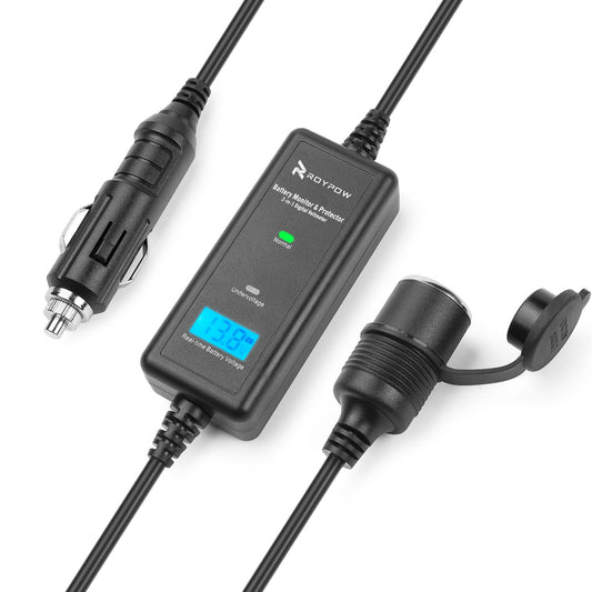 RoyPow VM10 12V 10A 120W All-in-1 Vehicle Car Battery Monitor & Protector & Extension Cable with Cigarette Lighter Adapter
