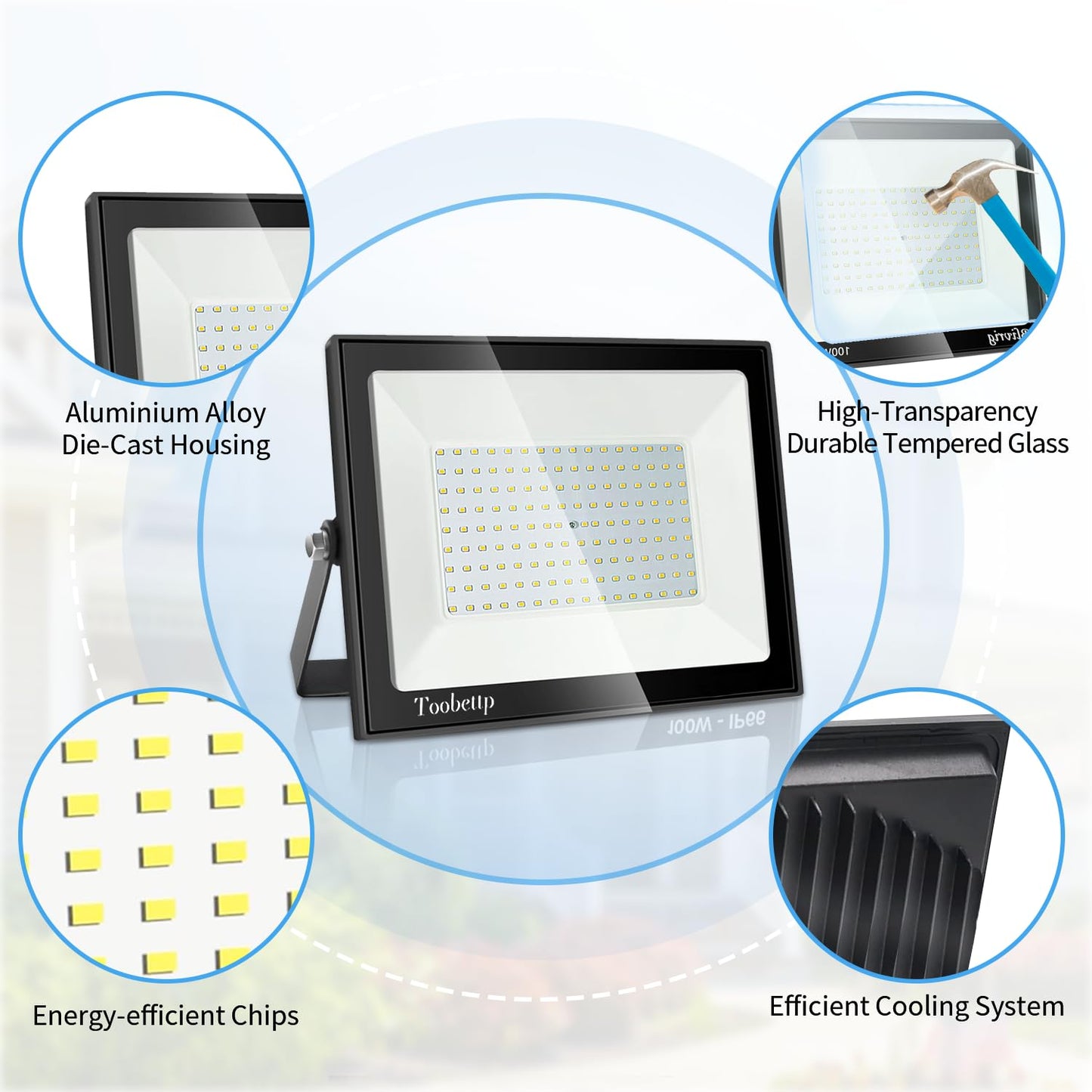 300W LED floodlight outdoor, super bright 30000LM LED spotlight outdoor, 6500K cool white floodlight IP66 waterproof outdoor light floodlight for backyard garage hallway garden hotel