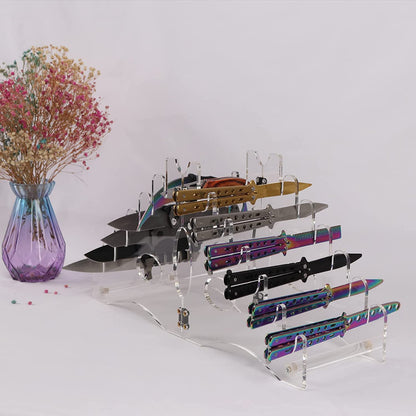 Holds 12 pocket knives Display Stand Knife showcase Collector's knife Display Stand Knife collector Display Stand Acrylic tabletop Knife Stand for pocket knife storage (Transparent)